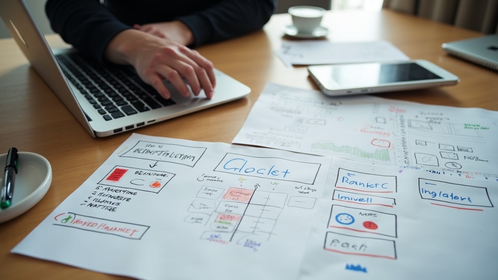 Laptop on a desk with notes exploring different niche ideas for affiliate marketing